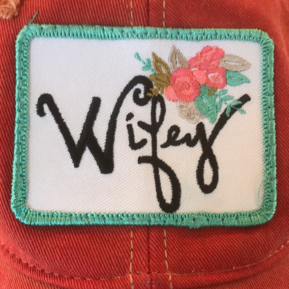 Judith March Distressed Red and Tan Mesh “Wifey” Cap - Picture 4 of 11
